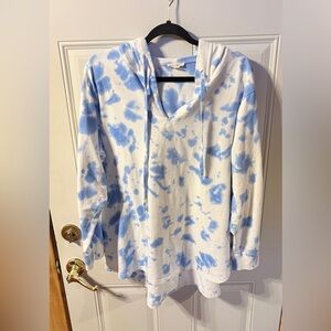 Jane and Delancey Blue and White Tie-Dye Hoodie With Strings